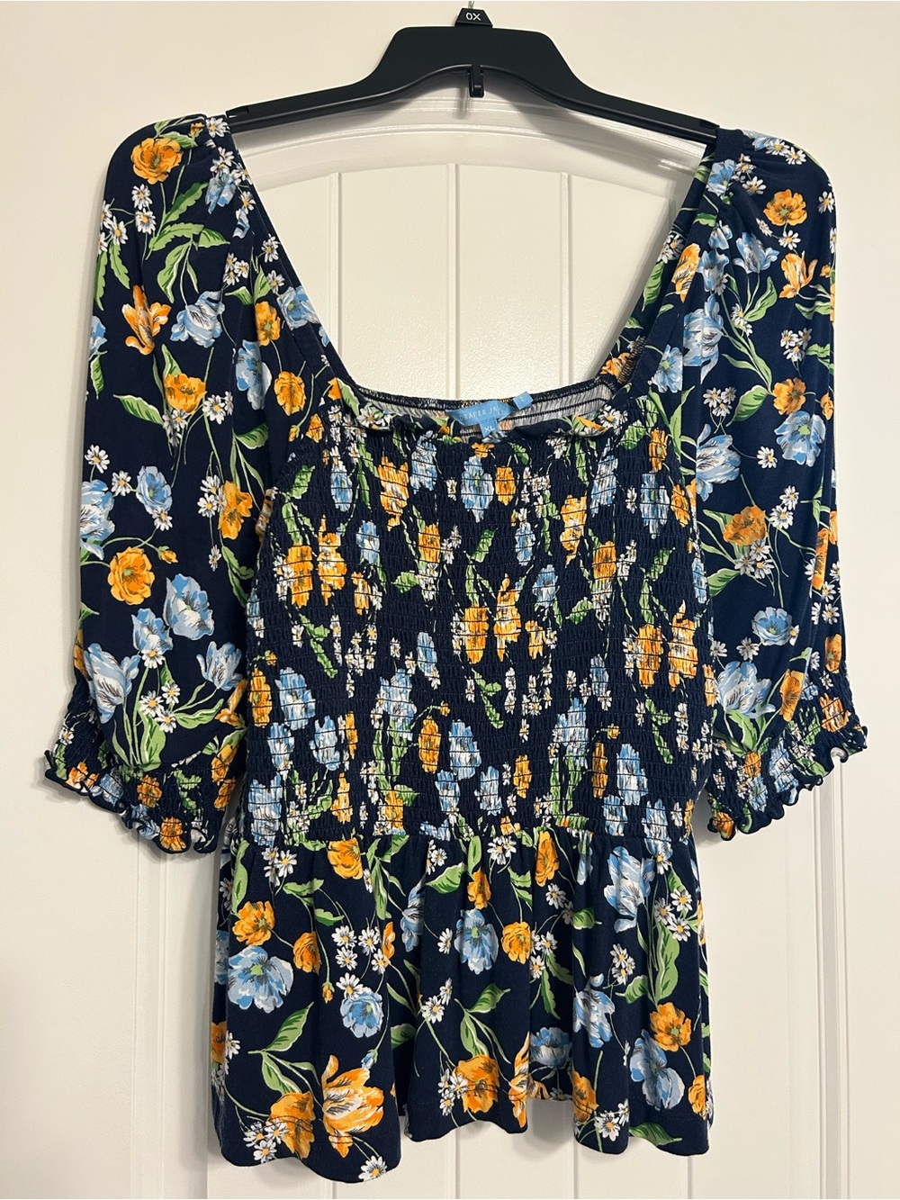 Draper James Navy Floral Smocked top!